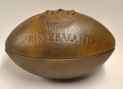 New Zealand leather rugby ball - a full size brown leather rugby ball embossed with New Zealand Fern