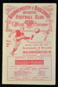 1947/1948 Bournemouth & Boscombe v Wolverhampton Wanderers football programme FA Cup 3rd Round match