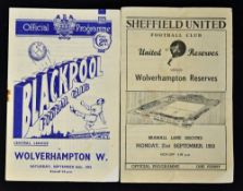 1953/1954 Wolverhampton Wanderers reserve football programmes away to Sheffield United (21
