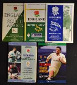 England and Regional rugby match programmes v South Africa from the 1970's onwards (5): 4x England v