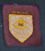 Arsenal hand stitched vintage dark red shirt badge, shield shaped centre with gold lettering, has '