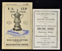 1948/1949 FA Cup Semi-Final and replay Manchester United v Wolverhampton Wanderers football