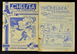 Pre-War Chelsea v Wolverhampton Wanderers match programmes 1933/1934 and 1937/1938 Division 1