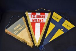 3x Interesting Rugby/Football pennants: to incl A.S. Rugby Milano 14.5