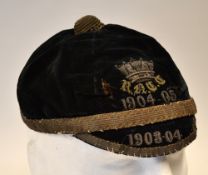 1903/4 Rugby Honours Cap - Royal Naval College (Cadets?): Black velvet rugby honours cap from