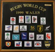 1999 Rugby World Cup Embroidered display: attractive display with gold embroidered title 