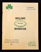 1961 Rhodesia v Ireland rugby programme: played at Salisbury on 24th May some slight