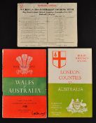Scarce 1957 Oxford University v Australia rugby programme and 2x other matches from the same tour by