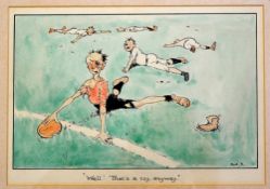 Original Rugby Artwork: copy from the original by well-known artist Tom Browne titled 
