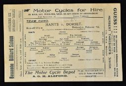 Very early Boscombe/Bournemouth match card, almost certainly 9th February 1921 (the only other