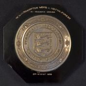 Wolverhampton Wanderers Charity Shield plaque awarded to the winners (Wolves won 3-1) dated 15