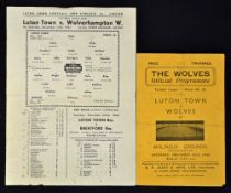 1945/1946 Wolverhampton Wanderers v Luton Town football programme 4 pager (22 December 1945) and