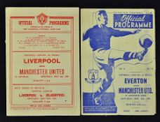 1946/1947 Manchester United away match programmes at Everton and Liverpool. Fair-Good. (2)