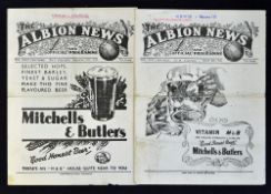 1943/1944 West Bromwich Albion v Wolverhampton Wanderers football programmes 25 September 1943 and