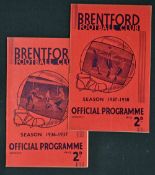 Pre-War Brentford v Wolverhampton Wanderers match programmes 1936/1937 and 1937/1938 Division 1
