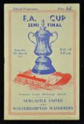 1950/1951 Wolverhampton Wanderers v Newcastle United FA Cup Semi-Final match programme plus