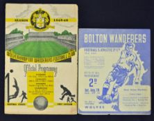 1948/1949 Wolverhampton Wanderers v Bolton Wanderers home and away football programmes. Fair-