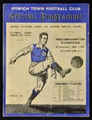 1937/1938 Ipswich Town v Wolverhampton Wanderers friendly match programme 30 March 1938 at Portman