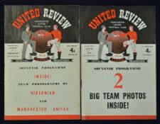 1951/1952 Manchester United home programmes v Manchester City (no. 17) (Friendly), v Hibernian (