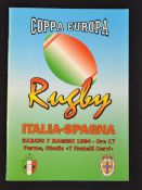 1994 Italy v Spain rugby programme: played in Parma in 