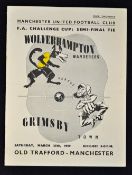 1938/1939 FA Cup Semi-Final match programme Wolverhampton Wanderers v Grimsby Town at Old