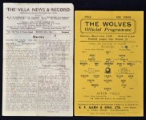 1944/1945 Wolverhampton Wanderers v Aston Villa Football League Cup match programmes for home (31