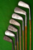 7x assorted irons - Tom Stewart Mongrel Mashie, Tom Stewart Mid iron and Tom Stewart Mashie,