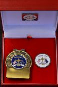 2004 Oakland Hills Official Ryder Cup enamel badges - to incl unnamed players/official money clip