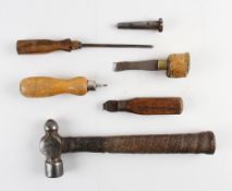 Various Tennis Racket Fabrication Tools to include various knocking down tools used for removing