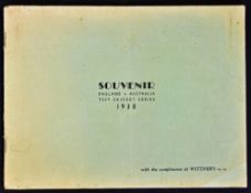 1938 England v Australia Test Cricket Series Souvenir with the compliments of Wittners Pty Ltd, fair