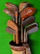9x assorted golf clubs and golf bag - to incl 3x socket head spoons (slightly bowed), brassie (