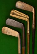 Early Wm Park Musselburgh brass straight blade putter together with 3x other bras/gunmetal putters