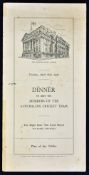 1938 Dinner Menu to meet the Members of the Australian Cricket Team at The Mansion Hose, London