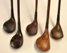 5x various socket head woods to incl Bulldog style deep faced brassie with black fibre lower face