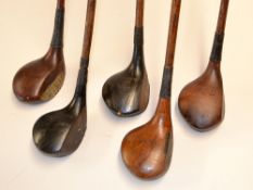 5x fairway woods to incl R Simpson Carnoustie light stained brassie with central black fibre face