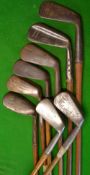 8x various mashies - Chubby Model, Maxwell, Harry Crapper, et al - 6 with grips, 2 x shaft bowed