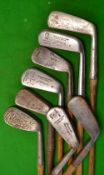 8x assorted golfing irons - Geo Duncan Gibson mashie, Key cleek mark mid iron, Pair of Gamage London