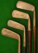 4x various early named brass heavy blade putters - James Braid Maker, Anderson Anstruther, Robert