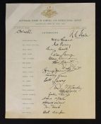 Australian Board of Control for International Cricket Signed Team Sheet of the Australian Team on