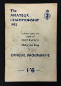 1952 Official Amateur Championship Golf Programme - the last time played at Prestwick and won by J