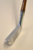 Fine stubby alloy wide blade putter stamped medium lie to the sole c/w internal circular lead