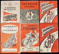 Yarmouth Speedway Programmes includes 1948 v Hull, 1949 v Hastings 1949 Hastings v Yarmouth, 1952