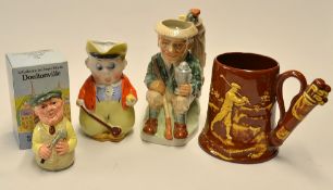 Interesting collection of golfing ceramics to incl continental bisque golfing figure milk jug, early