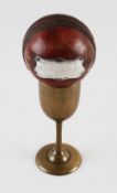 Joe Hardstaff Jr - 1920’s Silver Mounted Presentation Cricket Ball with silver shield plaque to fro