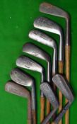 8x mostly jiggers golfing irons- J H Taylor, Ben Sayers, Maxwell, plus Delta Pitcher and Charlie