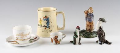 Collection of early golfing ceramics - 1920's earthenware spill vase 5.5