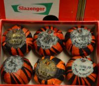 6x unusual Slazenger 1.62 wrapped golf balls c.1950's - in the original orange and black 