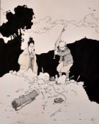 Beardsley, Aubrey (after/in the style of) COMICAL GOLFING SCENE - original ink drawing on paper -