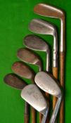 8x mashie niblicks - Gibson Star Maxwell, 2x Vickers Sheffield cleek marks, very deep oversized