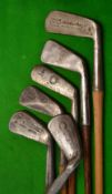 6x golf clubs to incl 5 irons and putter - Forgan No.3 mashie, Forgan diamond back mid iron, Simpson